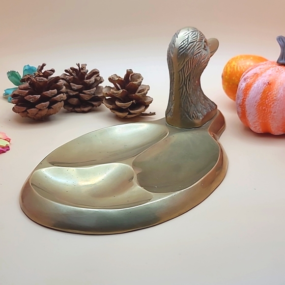 VTG 60s All Brass Duck Head Men's Dresser Caddy Catch All Valet Trinket Tray - Picture 3 of 7